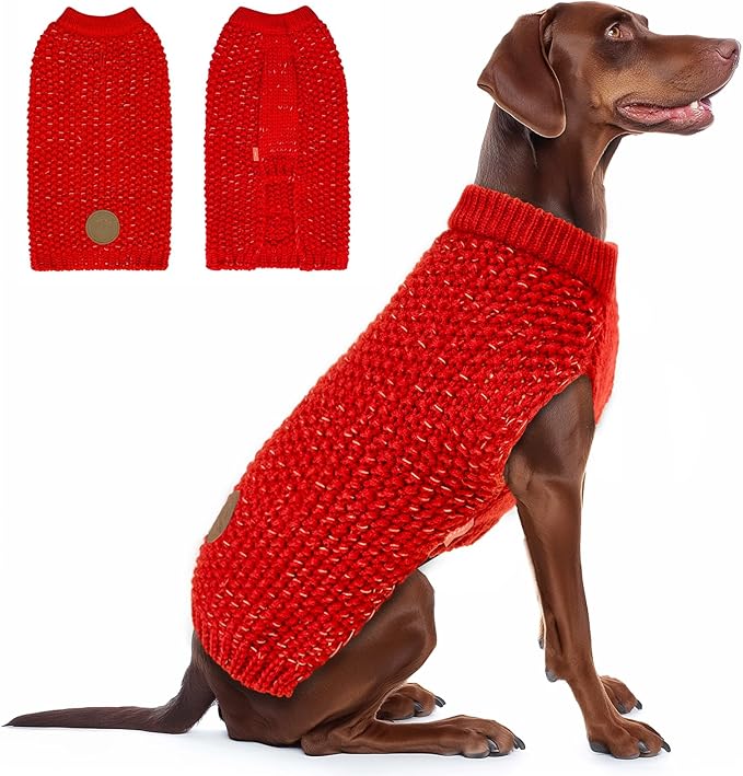 KYEESE Dog Christmas Sweater for Large Dogs with Leash Hole Warm Pullover with Reflective Yarn Male Thick Stretchy Knitwear Winter Soft Pet Coat boy Cold Weather Comfy Dog Sweaters,Red,XXX-Large