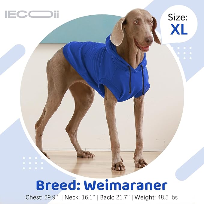IECOii Large Dog Hoodie,Large Dog Sweater with Hood,Breathable Hooded Sweatshirt for Dogs,Pet Sweatshirt Outfit for Dogs Boy and Girl, Dachshund,French Bulldog Hooded Clothes,Blue,L(No Fleece Lined)