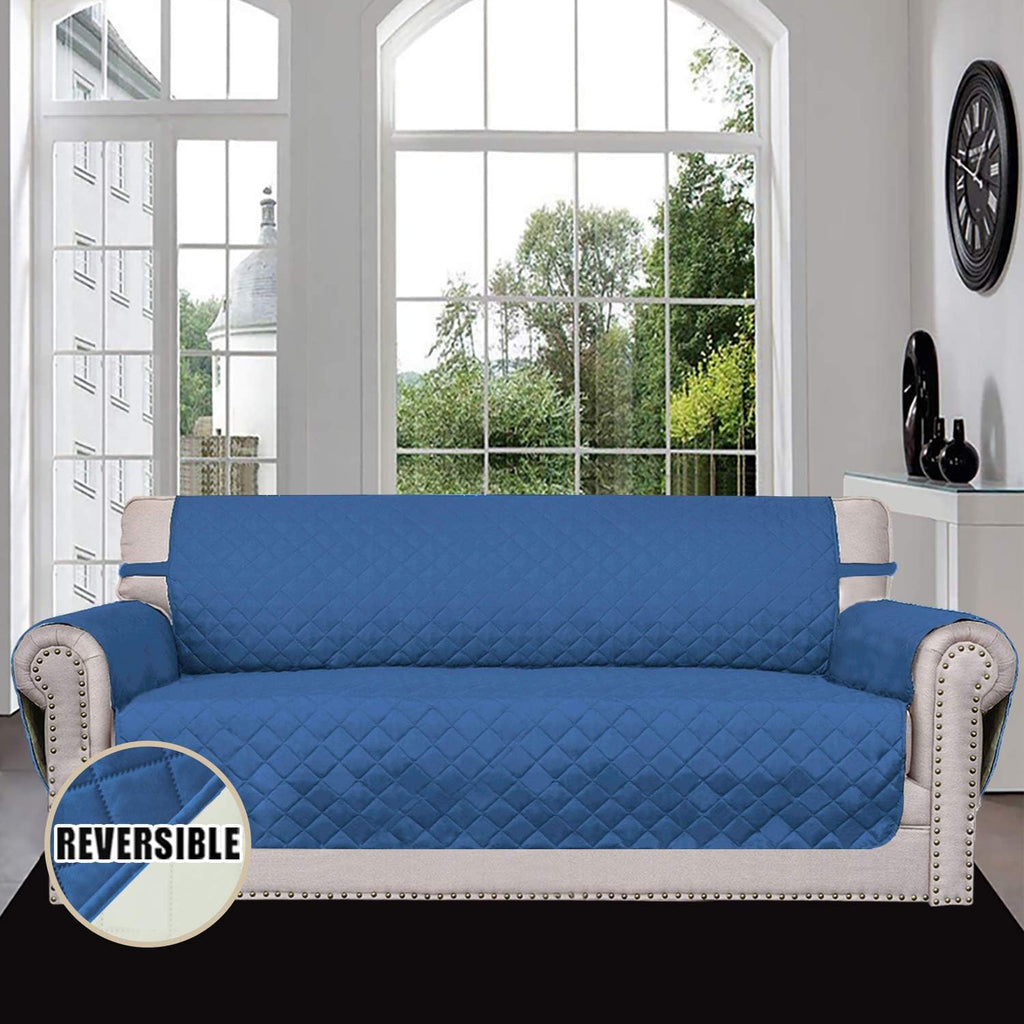 Easy-Going Reversible Oversized Couch Cover for 3 Cushion Couch Sofa Cover for Dogs Water Resistant Furniture Protector Cover with Foam Sticks for Pet Cat (Oversized Sofa, Blue/Ivory)