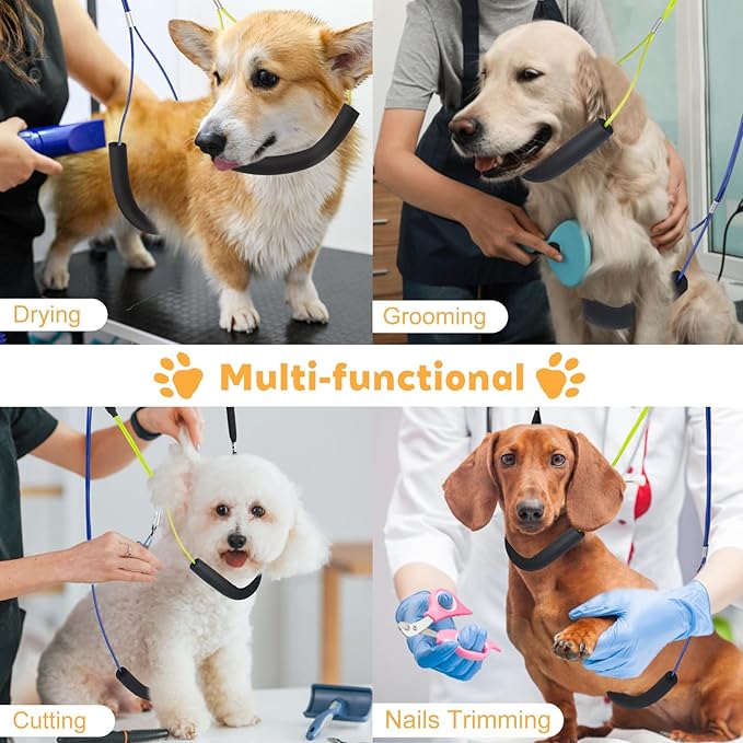 Dog Grooming Arm, Adjustable Pet Grooming Arm with Clamp for Small and Medium Dogs,Grooming Loop and No Sit Haunch Holder (Black, 42.5" H U-Shape Arm + Heavy Duty Clamp)