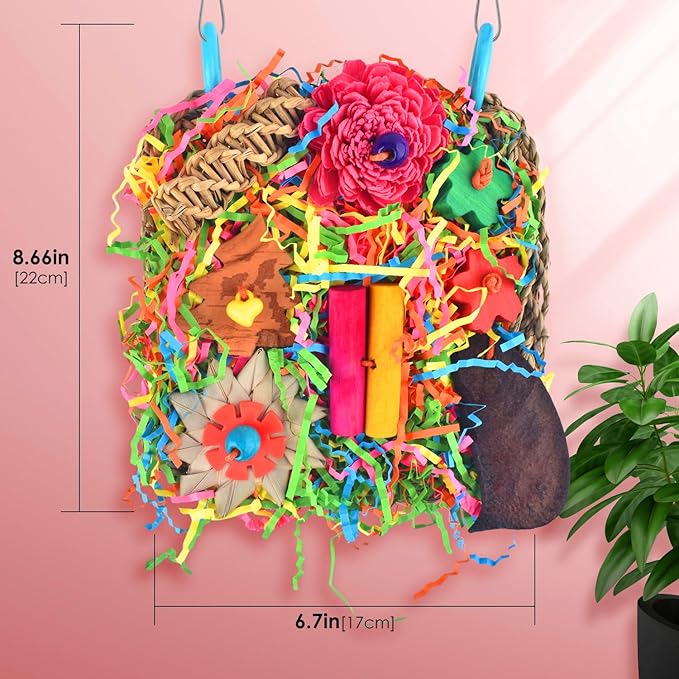 KATUMO Bird Toys - Parrot Grass Mat Foraging Wall Toys Shredder for Cockatiel, Conure, Lovebird, Budgie, Parakeet - Small Medium Birds