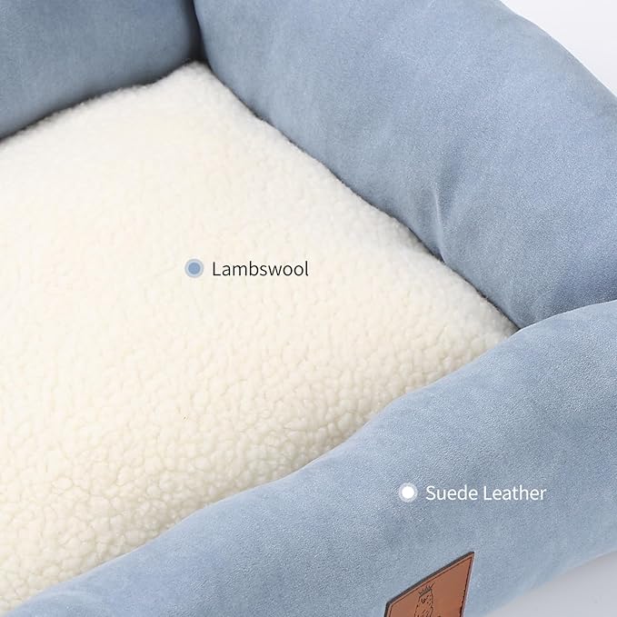 20In Dog Bed for Small Medium Sized Dogs and Cats - Washable Rectangle Puppy Bed for Indoor Outdoor, Cozy Pet Bed with Support Pillow & Non-Slip Bottom(Blue, Small)