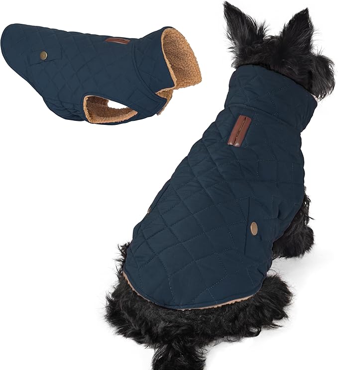 azuza Dog Jacket for Medium Dogs Waterproof & Windproof Dog Coat for Small Dogs with Thick Fleece, High Collar with Leash Hole, Adjustable Velcro & Elastic Belly, Navy 2XL