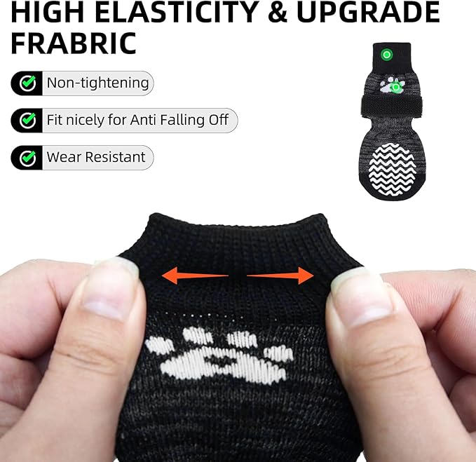 PUPTECK Anti Slip Dog Socks 2 Pairs with Double Grippers for Hardwood Floors, Shoes for Hot/Cold Pavement, Boots & Paws Protectors to Prevent Licking, Traction Booties for Senior Small Large Dogs