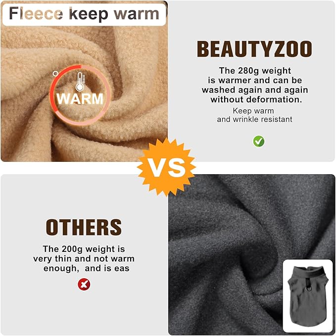 BEAUTYZOO Dog Fleece Vest Sweater Winter Jacket for Small and Medium Dogs with D-Ring Leash Cold Weather Coat Hoodie for XS S M Dogs Boy or Girls