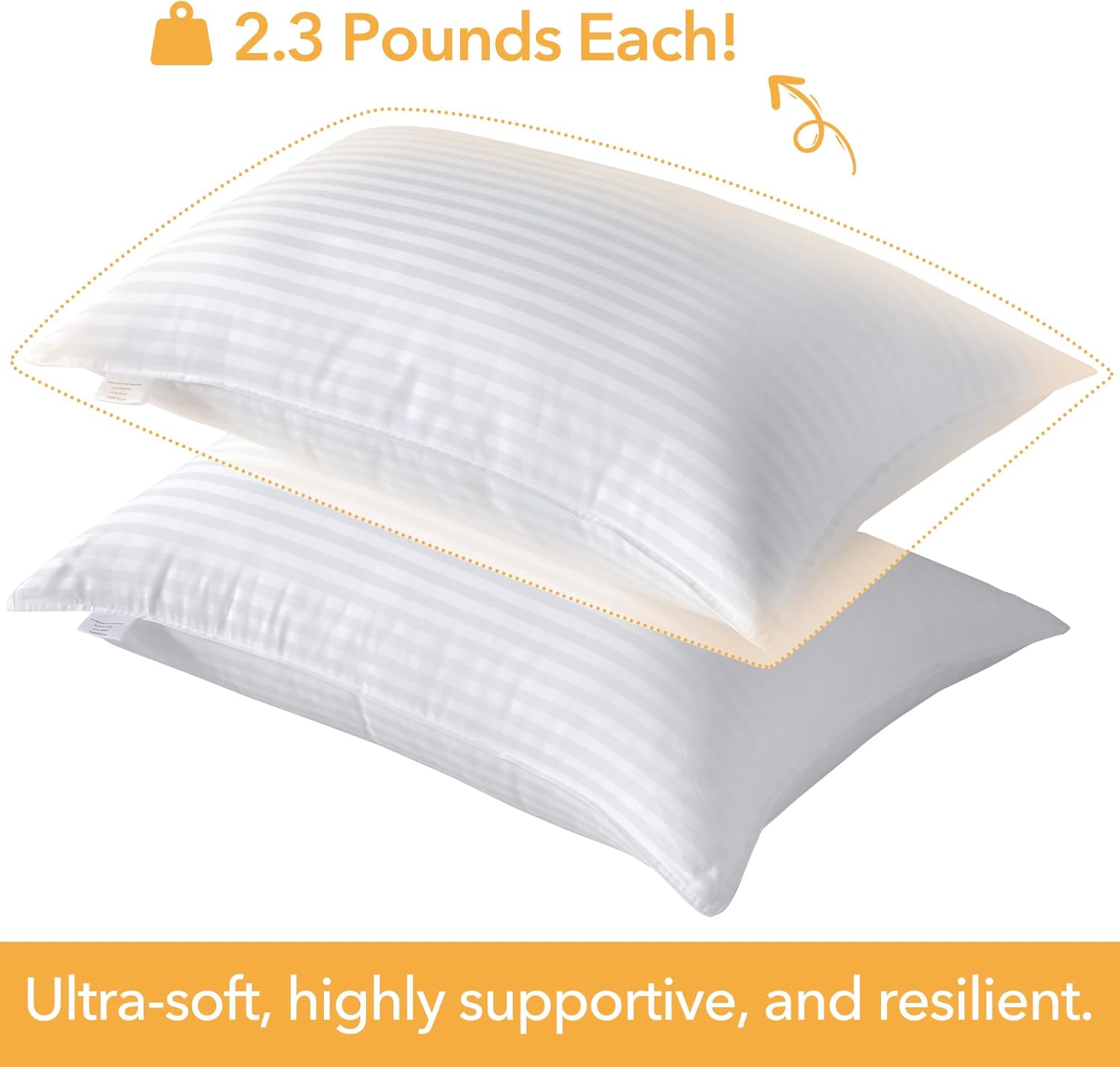 Oubonun Standard Size Pillows Set of 2 - Fluffy & Supportive Down Alternative Pillows with Zippered Cotton Cover - Breathable and Cool for All Sleeping Positions - Machine Washable - 20"x26"