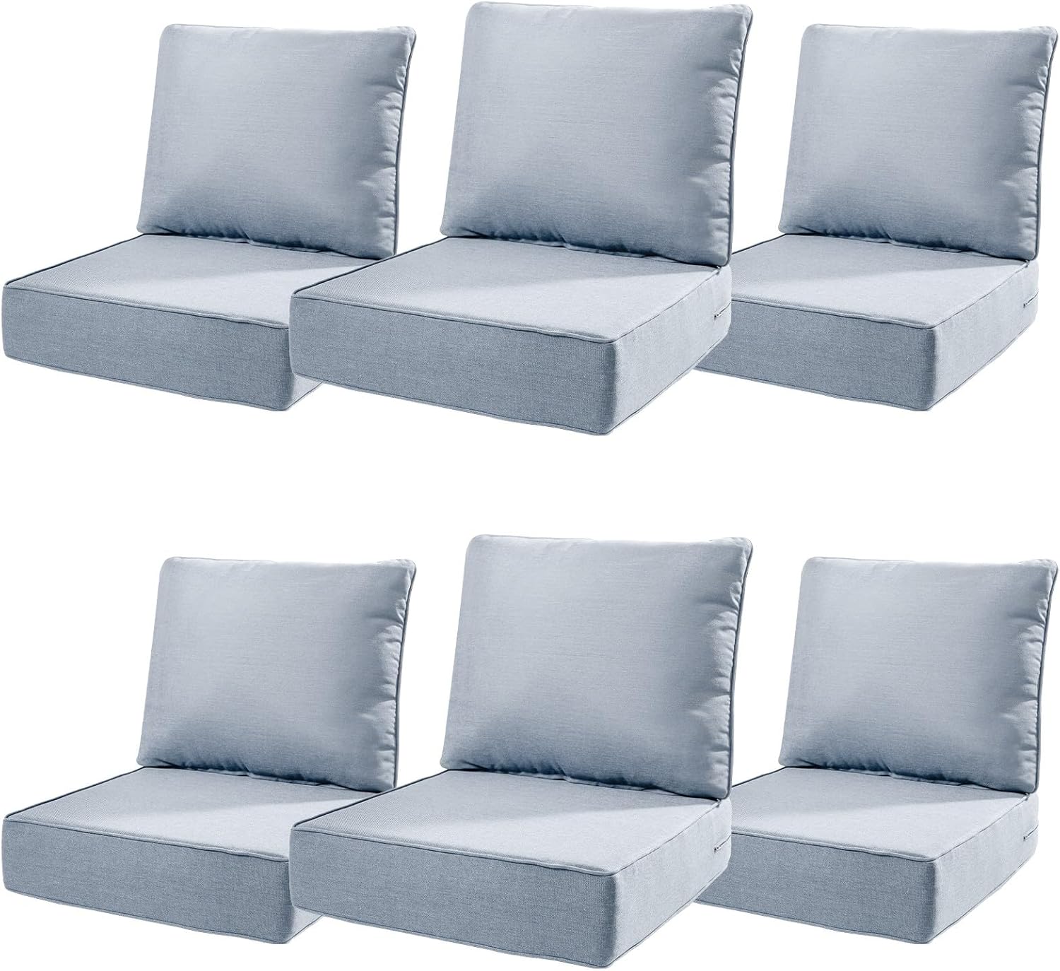 6" Thick Outdoor Cushions 22x24x6, 6-Set Deep Seat Patio Cushions with Removable Cover, Waterproof & Fade Resistant Replacement for Wicker Chair, Loveseat, Sofa - Baby Blue