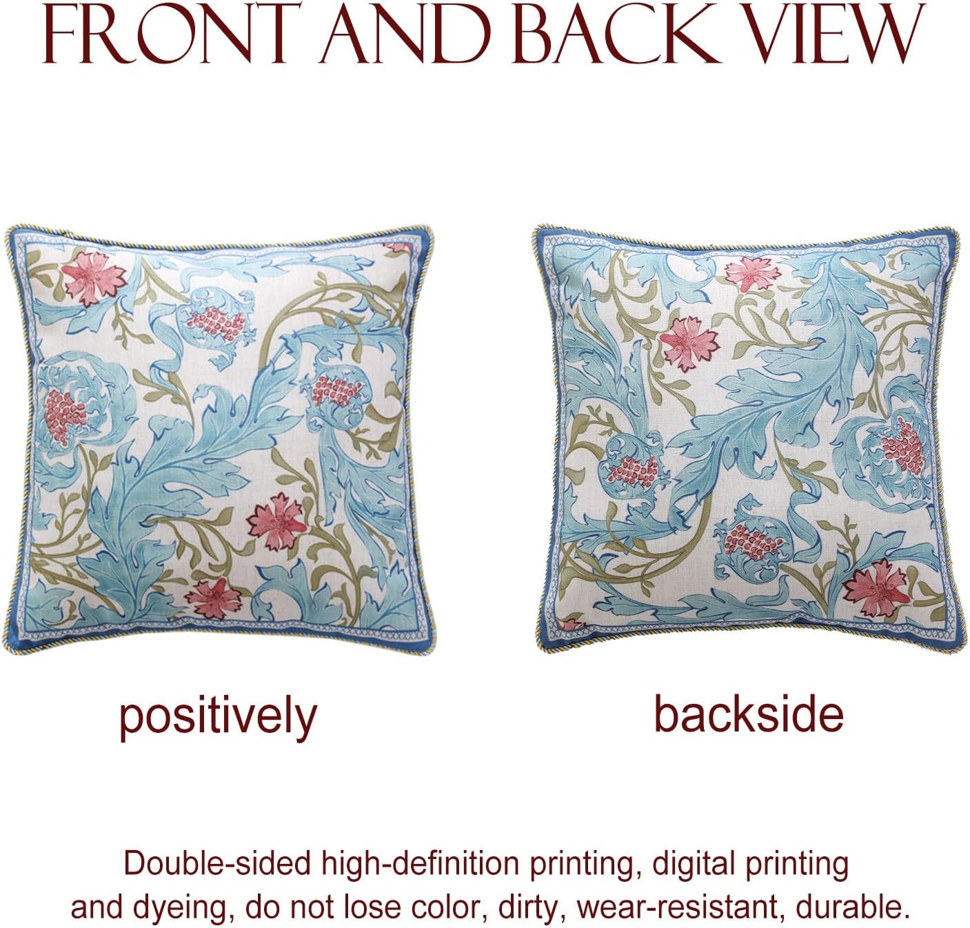 patdrea Designer Throw Pillow Covers for Couch 18"x18",Vintage French Linen Pillows Cover with Blue Floral Pattern,Fall Luxury Farmhouse Decorative Pillowcases for Bed Living Room Outdoor Set of 2