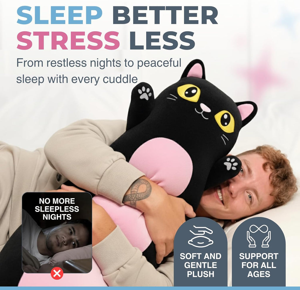 Black Cat Plush Body Pillow for Kids | Long Stuffed Animal Cuddle Pillow | Soft Hugging Toy | Plushie Gift for Girls & Boys | Long Plush Body Pillow for Sleep & Comfort | Large, 47 Inches