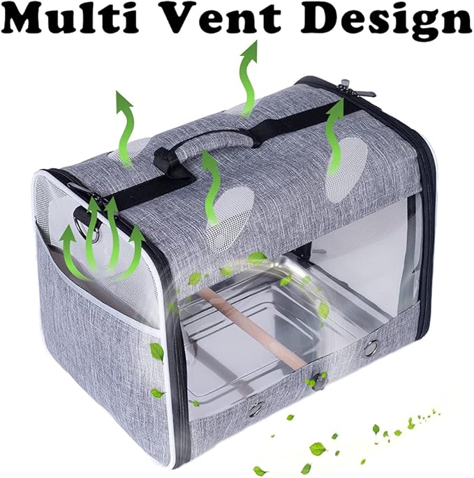 Bird Travel Carrier with Stand Perch, Breathable Bird Carrier Cage Parrot Carrier for Hiking, Airline Approved