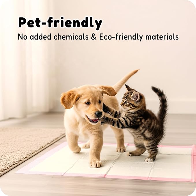 MoMoCo 23"x23"-100 Count Pink Puppy Pads, Super Absorbent, Leak-Proof, Quick-Dry Training Pads for Small Dogs & Puppies, Disposable Potty Pads