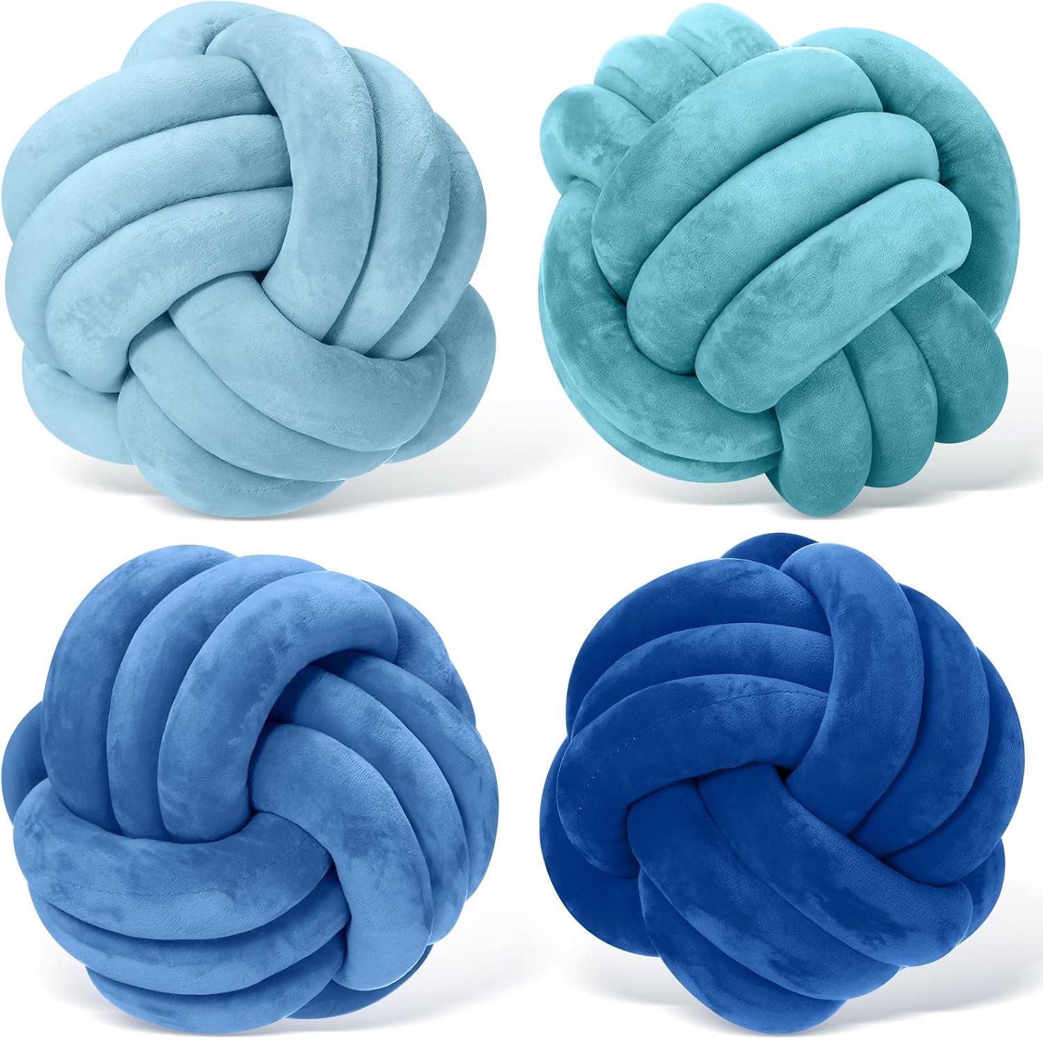 Yerliker 4 Pcs Knot Pillow Ball, 8.7 Inches Soft Home Decorative Round Throw Pillow Handmade Knotted Plush Accent Cushion Gifts for Nursery Decor Home Bed Sofa Bedroom Decoration