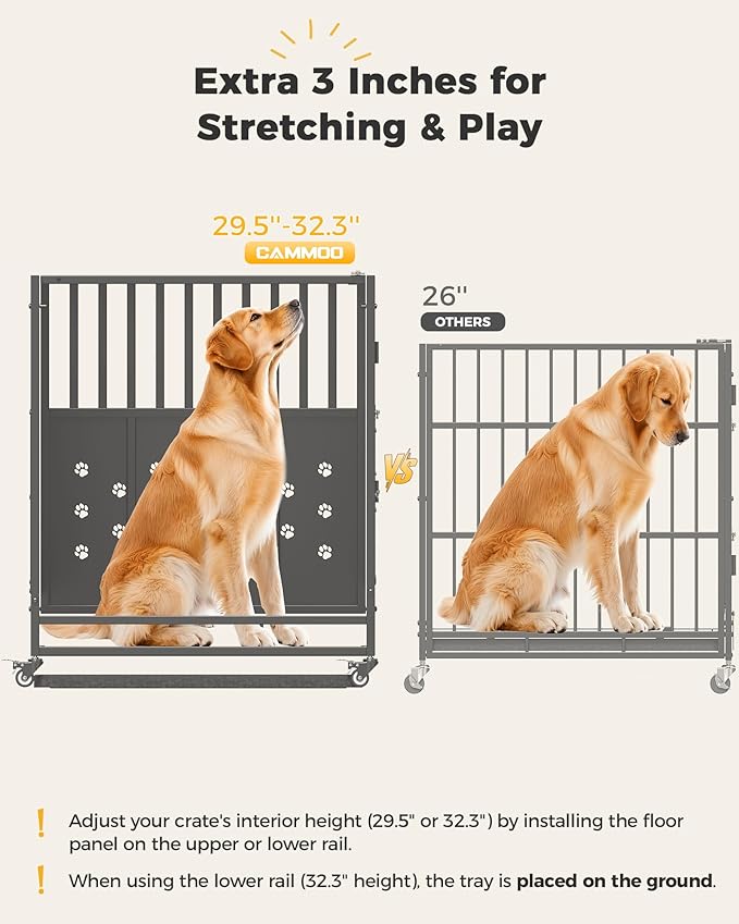 48'' Heavy Duty Dog Crate for Large Dogs, – Upgraded Chew-Proof Panels, Comfort-Widened Floor Panel, Dog Kennel Indoor, Adjustable Internal Height, Easy-Access Wide Door, 4 Lockable Wheels