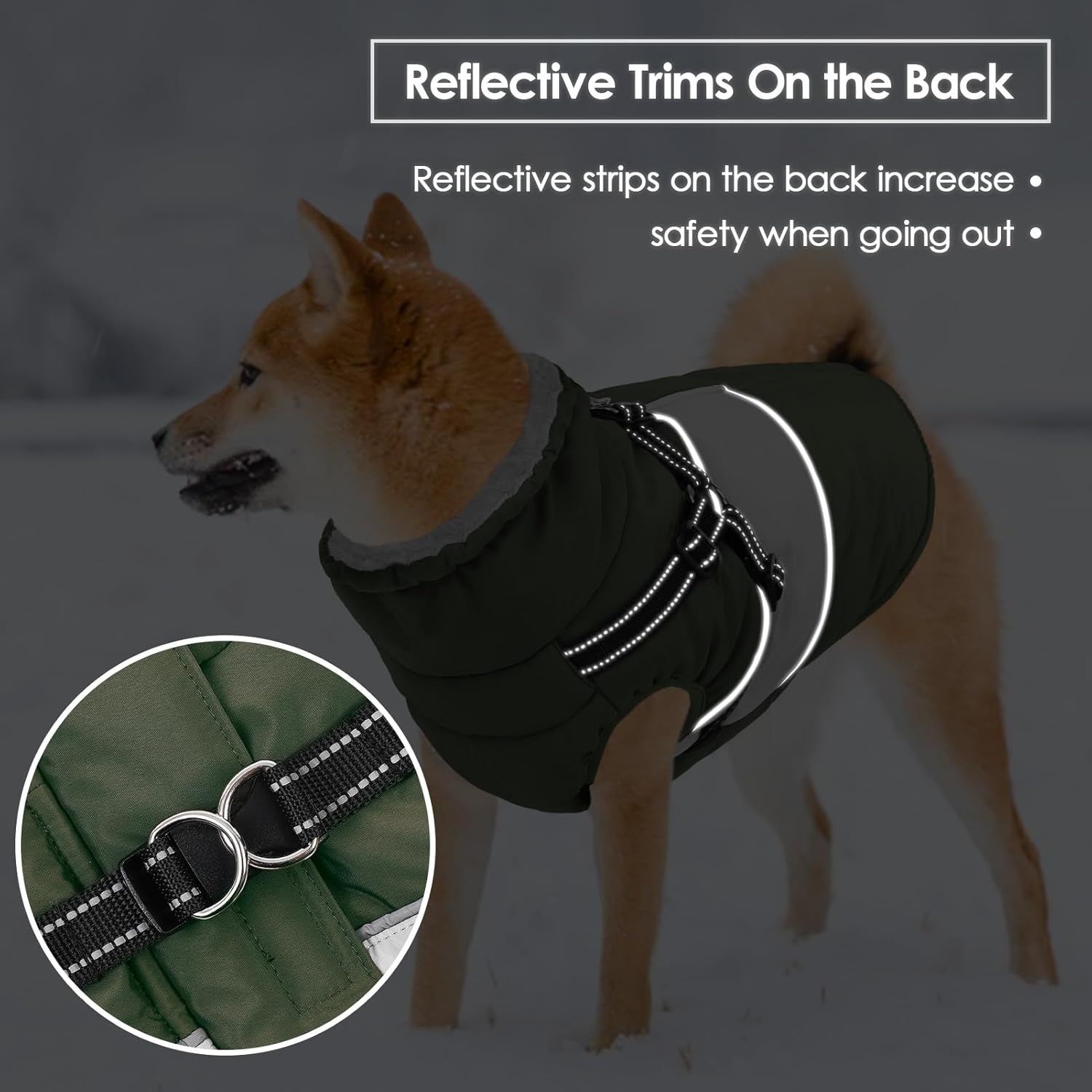 SUNFURA Dog Coat, XXXL Dog Jacket Winter with Harness Built in, Waterproof Pet Snow Jacket with Furry Collar for Chilly Day, Reflective Fleece Snowsuit for Extra Large Dogs, Army Green 3XL