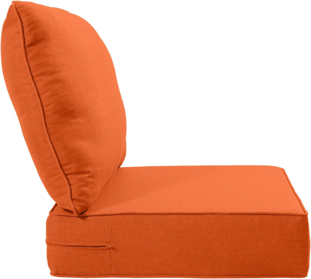 Luxury 22x24/22x25 6-Inch Outdoor Seat Cushions - Set of 2 Water Resistant Patio Chair Replacement Cushion for Porch Rattan Dining Rocker Glider Chairs Loveseat Couch Sectional Sofa - Orange