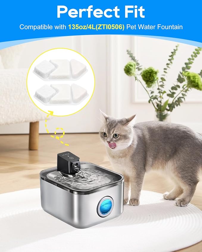 24 Pack Cat Water Fountain Filters Compatible with Speedeer Wireless Cat Fountain Stainless Steel Filters 135oz/4L ZTI0506 Filter for Cats with Pre-Filter Sponges