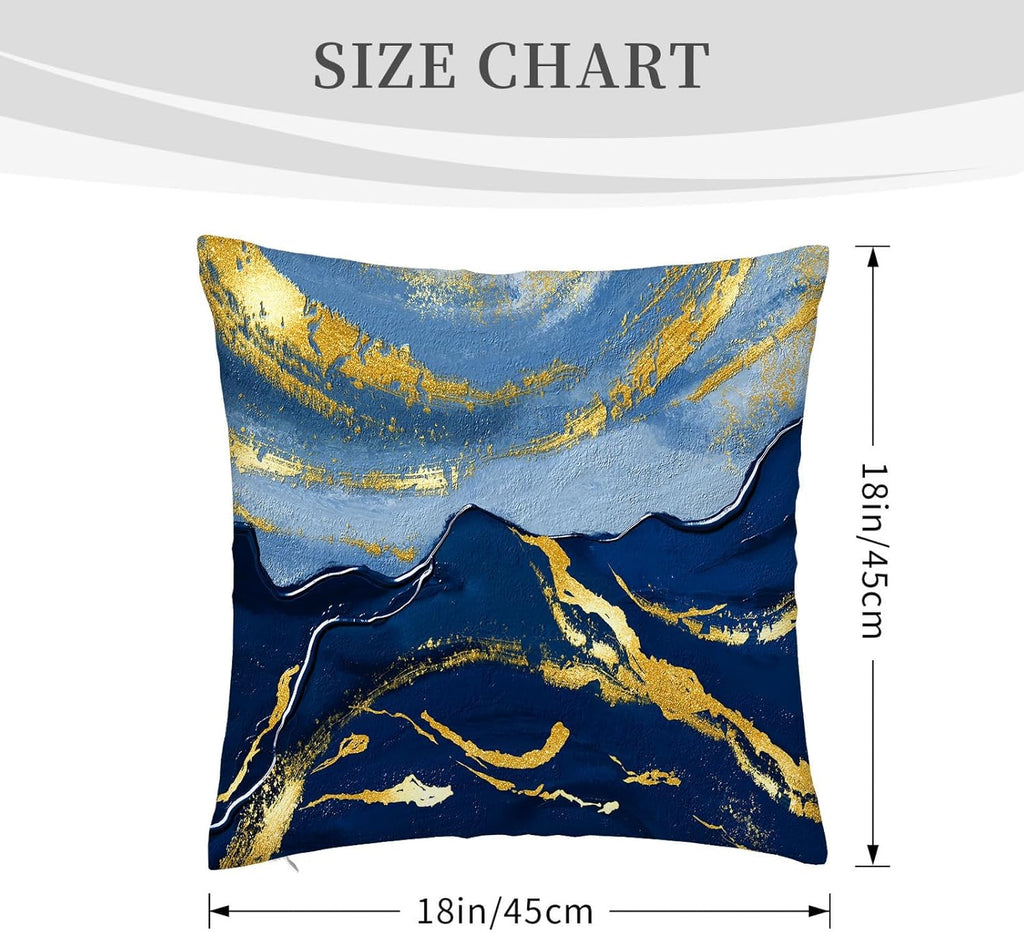 Navy Blue and Gold Throw Pillow Covers 18x18 Inches Set of 4, Modern Decorative Abstract Oil Painting Pillow Cover for Sofa Bed Chair Office Bedroom Livingroom Couch Dark Blue and Gold Decor