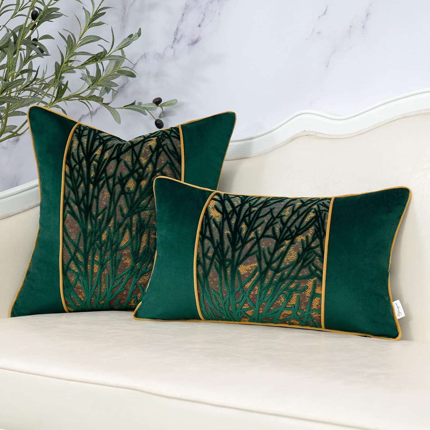 Yangest Green Twigs Throw Pillow Cover Velvet Branches Velvet Cushion Case Neutral Pillowcase for Sofa Couch Bedroom Living Room Home Decor,20x20 Inch