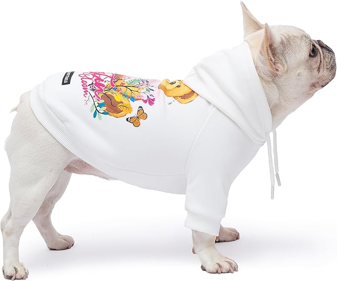 Blooming Teddy Dog Hoodie Dog Clothes Extra Warm Fleece Lining Stretchy Fit for Small Medium Dogs (White, X-Large)