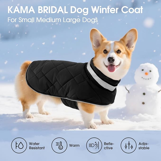 Dog Winter Coat Warm Padded Puppy Jacket Windproof Water Resistant Clothes for Small Medium Large Pets Christmas Sweater Outfit Vest(Black, 3XL)