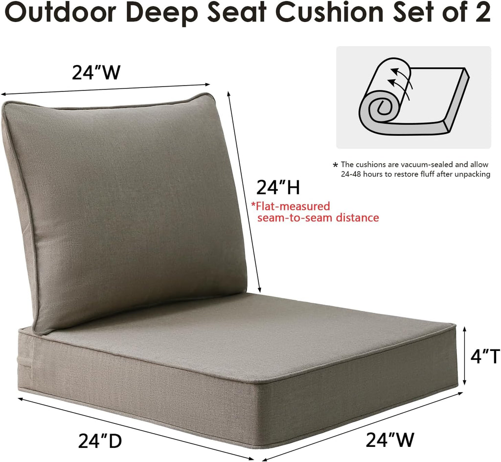 Sunbrella Outdoor Chair Cushions Set, 24" x 24", Set of 2, Water-Repellent, Fade Resistant, Deep Seat Bottom and Back Cushion for Backyard, Couch, Sofa and Patio Furniture, Cast Shale