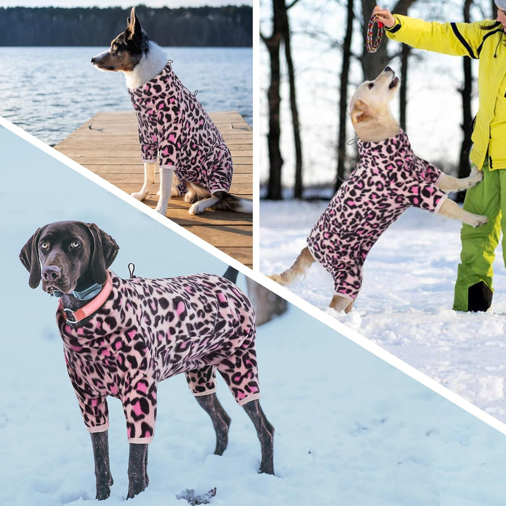 ROZKITCH Dog Winter Coat Soft Fleece Pullover Pajamas, Pet Windproof Warm Cold Weather Jacket Vest with Luminous Zipper, Jumpsuit Apparel Outfit Clothes for Small Medium Large Dog L-Pink XL