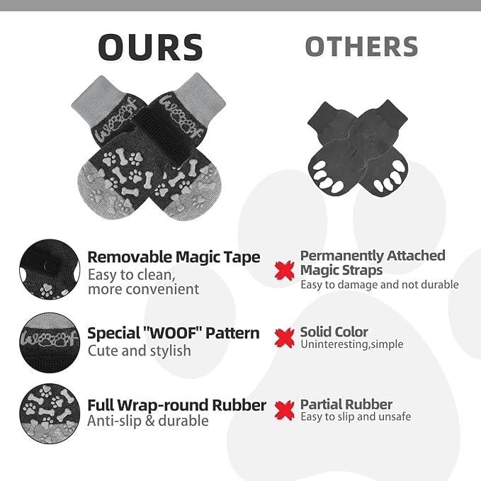 KOOLTAIL Dog Socks for Hot/Cold Pavement to Prevent Licking Paws,Dog Boots&Paw Protector for Hardwood Floors Anti Slip,Traction Control No Twist Grip Booties for Small Medium Large Senior Dogs L