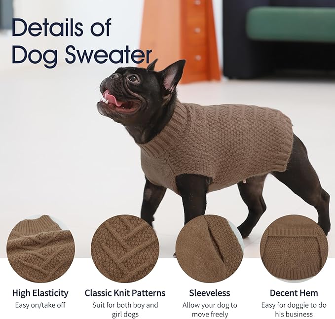 IECOii Big Dog Sweater - XXXXL Winter Coat for Extra Large Dogs, Warm Khaki-4XL Knitwear for Doberman, Great Dane
