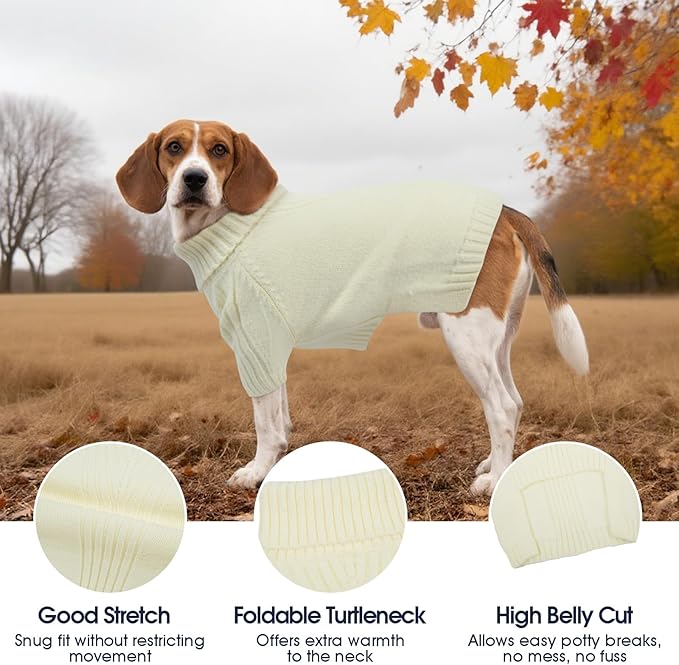 IECOii Great Dane Sweater,5XL Extra Large Sweater for Giant Breed Dogs in Winter,Turtleneck Cold Weather Knit Clothes,Machine Washable,Elastic Pullover for Saint Bernard,Mastiff (White,XXXXXL)