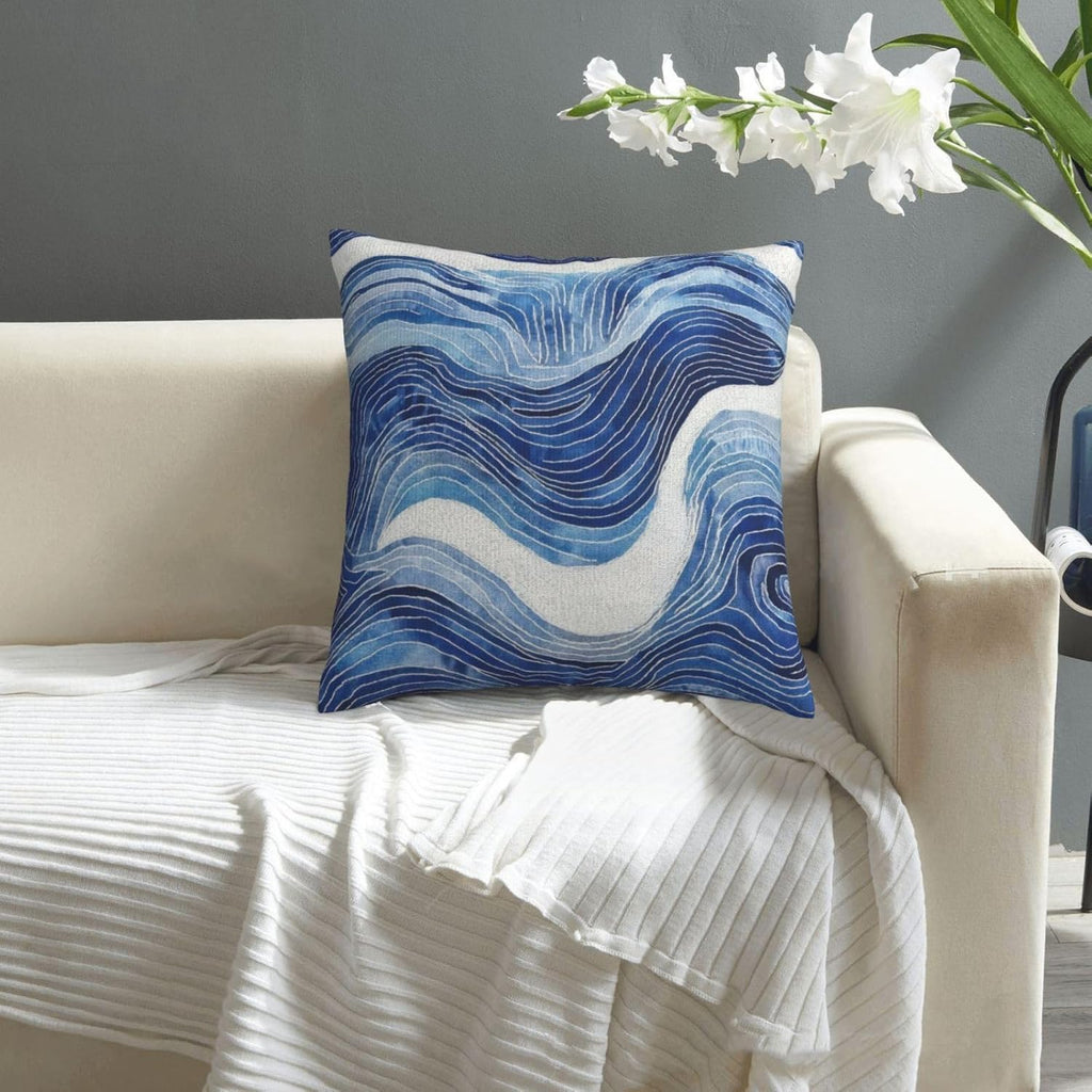 Dark Blue Navy and White Waved Pillow Covers 18x18 Inch Decorative Modern Abstract Light Blue White Pillowcases Set of 2 Farmhouse Cushion Covers for Couch Bed Sofa Farmhouse Decor