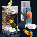 Kenond No Mess Bird Feeder Water Dispenser Set, Automatic Parrot Feeder Cage Accessories, Clear Parakeet Seed Container Food Drinker for Cage, Cockatiel Finch Lovebirds Budgies Canary (Blue)