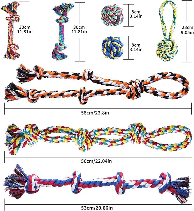Aitmexcn Dog Rope Toys for Large and Medium Aggressive Chewers, 8 Pack Heavy Duty Dog Rope Toy for Large, Dental Cleaning Chew Toys, Tug Toy for Boredom, 100% Cotton Indestructible Pet Toy