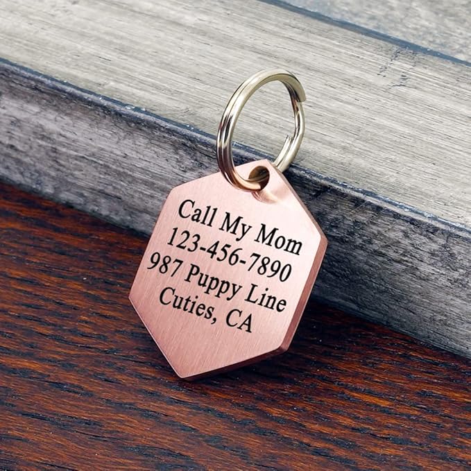 Ultra Joys Stainless Steel Pet ID Dog Name Tag - Personalized Front and Back Engraving, Customized for Dogs and Cats, Optional Both Sides Engraving, Hexagon Vine Design, Rose Small