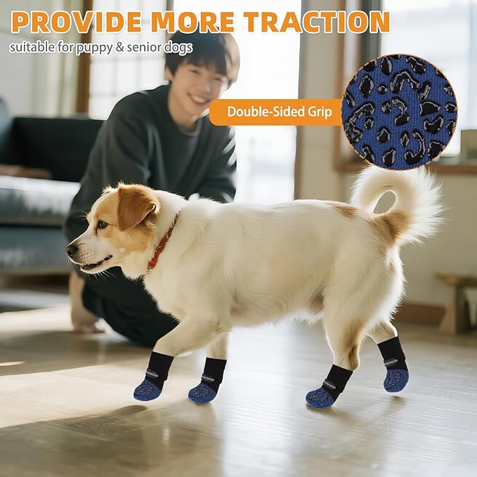 KOOLTAIL Anti Slip Dog Socks to Prevent Licking Paws,Dog Shoes for Hot Pavement, Reflective Traction Control Grip Booties, Dogs Boots & Paw Protector for Hardwood Floors Small Medium Large Senior Dogs