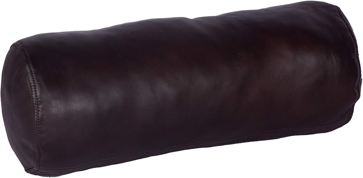 Neck Roll Pillow Cushion Cover, 18x5 Inch Full Moon Round Bolster Pillow Case, Cylinder Soft Lambskin Leather Pillowcase for Head, Spine & Neck Support During Sleep - Dark Brown Pack of 2
