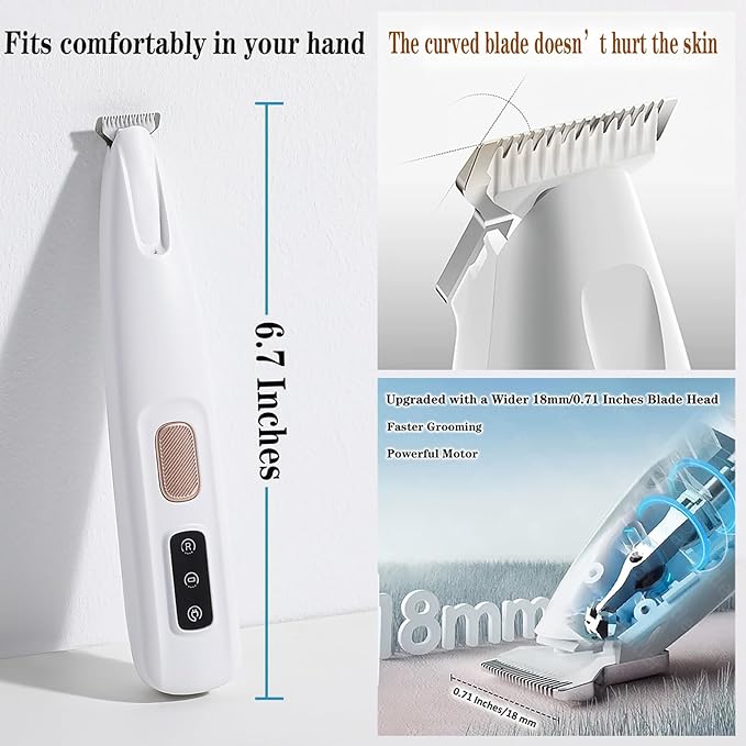 Electric Paw Trimmer for Dogs & Cats - Quiet Rechargeable Clipper with LED Light, 2 Wide Blades, Waterproof for Paws, Ears, Face, Rump - Multifunctional Pet Grooming Tool