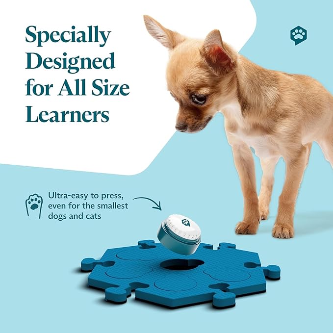 FluentPet Speak Up! Key Vocab Kit with Clearer Upward-Facing Sound - 12 Recordable Buttons w/Pre-Installed Batteries, 6 HexTile Button Mats - Training Dog & Cat Communication Buttons