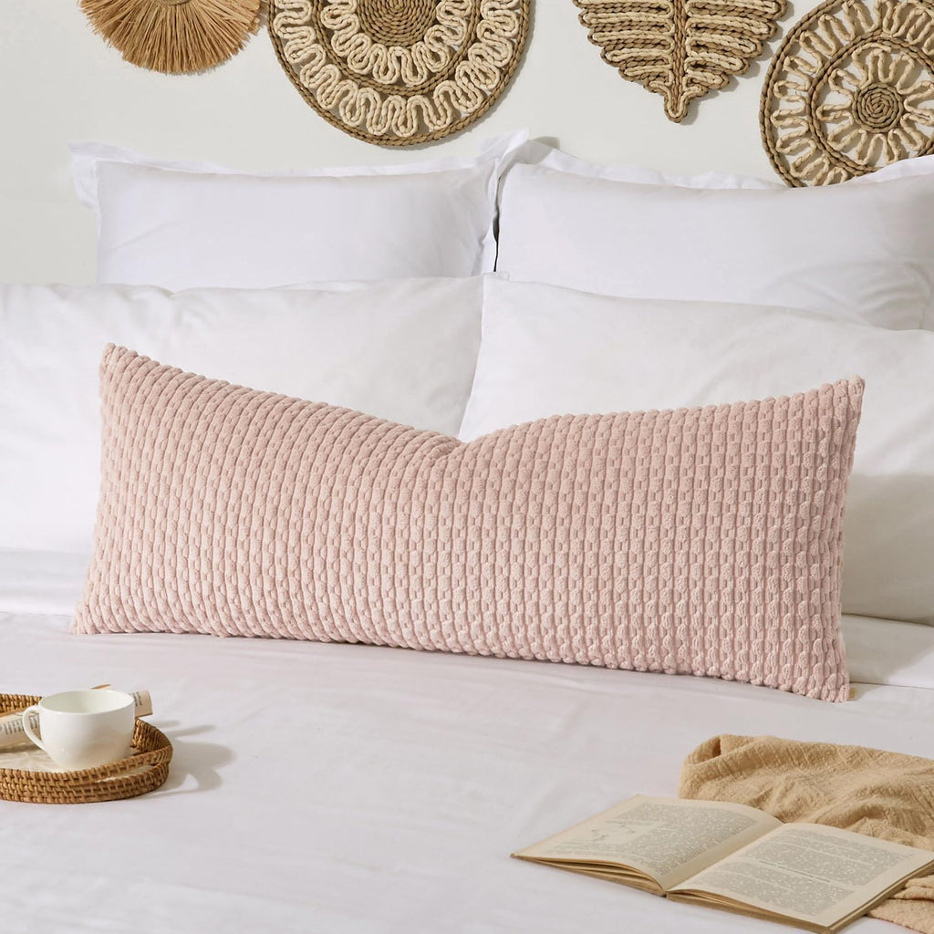 Kevin Textile 14x36 Inch Long Lumbar 1 Pack Boho Decorative Throw Pillow Cover Soft Striped Corduroy Rectangle Cushion Case Farmhouse Accent for Living Room Couch Sofa Bed, Light Pink
