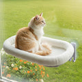 Cordless Cat Window Perch, Foldable Cats Hammock Window Bed with Metal Frame, Soft Cover, Large Suction Cups, Indoor Kitten Window Resting Seat, White