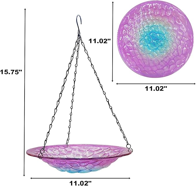 Hanging Birdbath, Outdoor Glass Birdbath, Purple and Blue Texture Pattern Bird Feeder for Garden Patio Decoration