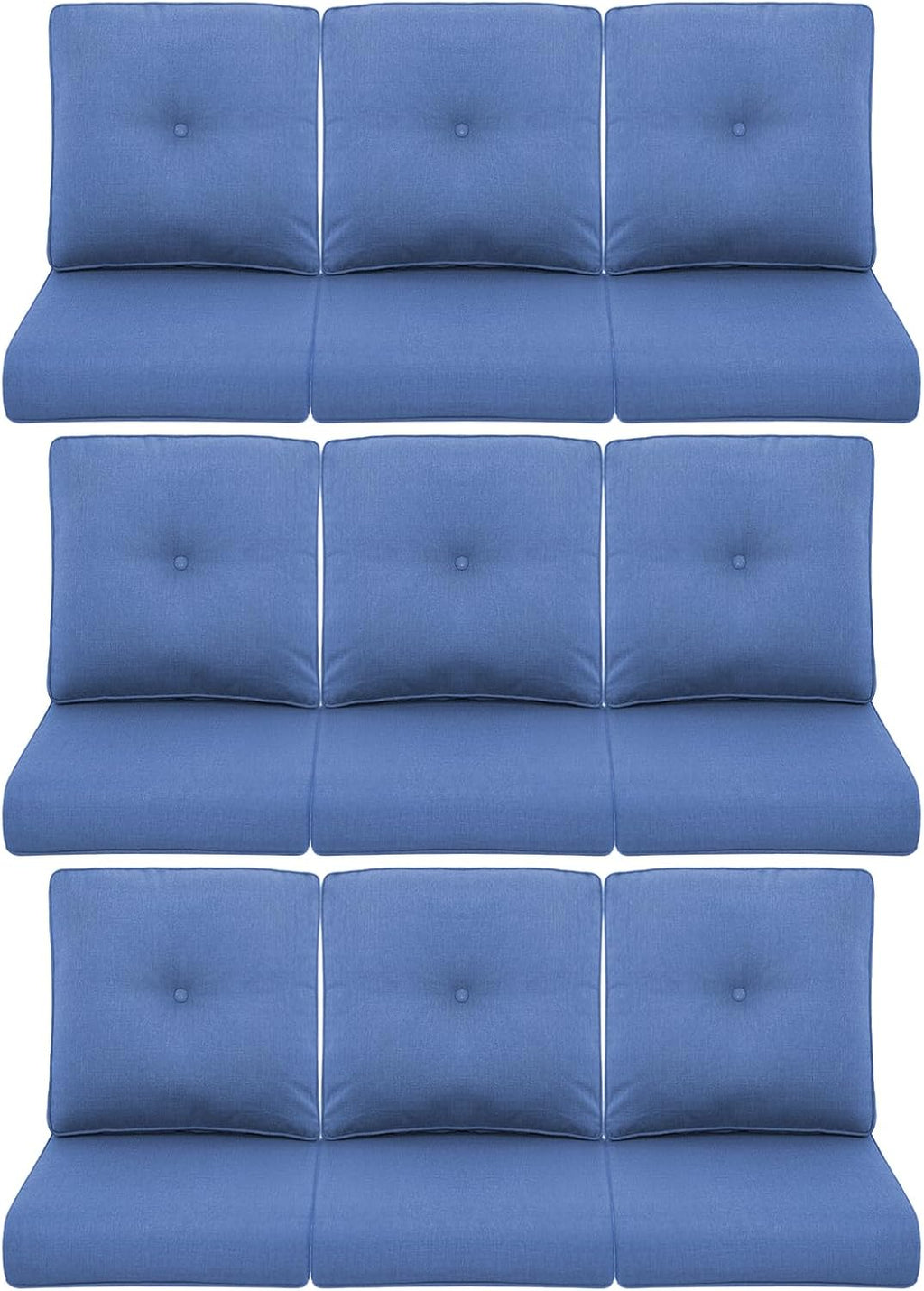 9-Piece Outdoor Patio Cushion Set - Fade & Water Resistant with Removable Olefin Cover, 22x24x4 Inch Memory Foam Cushions for Wicker Sectional Sofa – Blue/Buckle