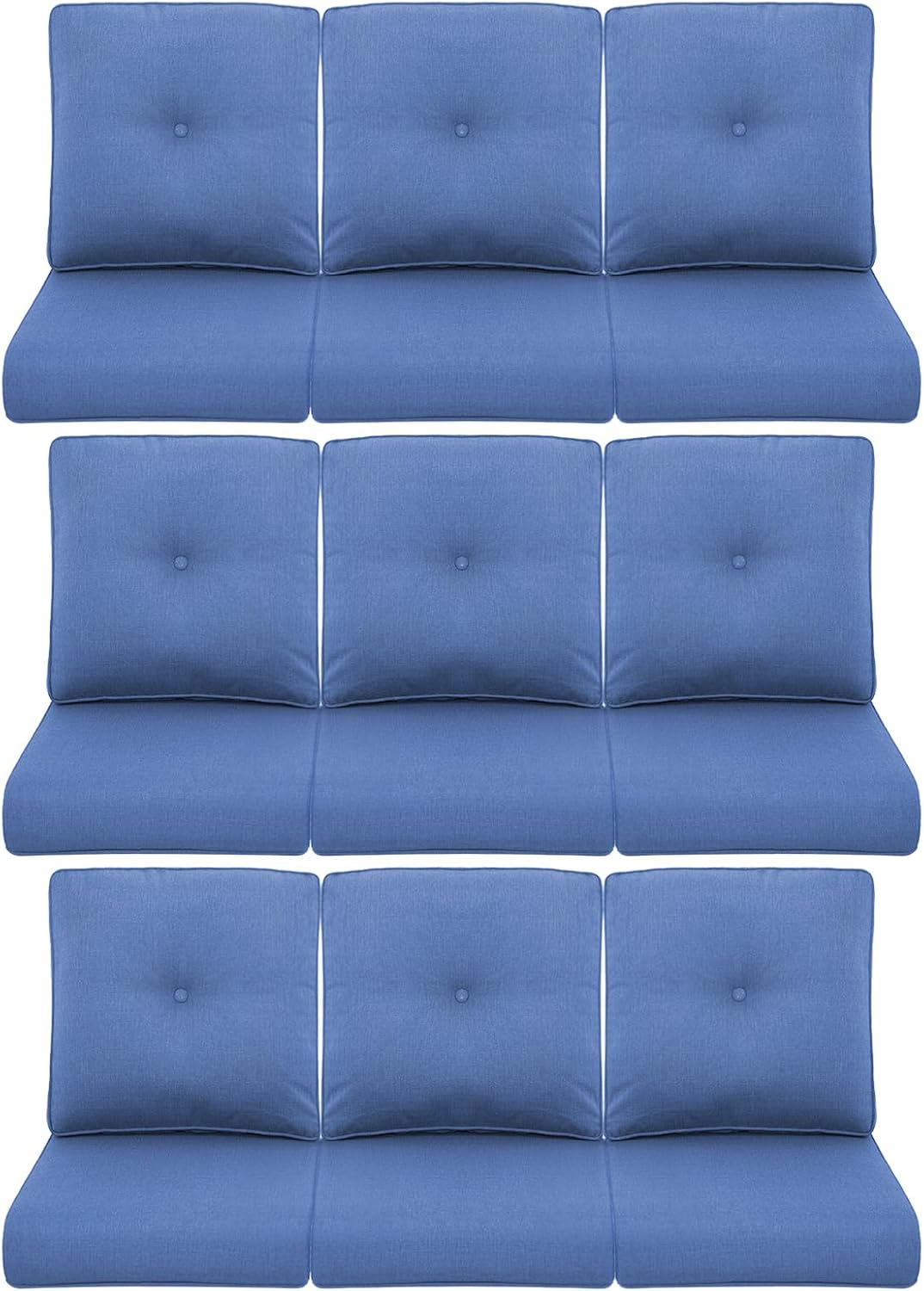 9-Piece Outdoor Patio Cushion Set - Fade & Water Resistant with Removable Olefin Cover, 22x24x4 Inch Memory Foam Cushions for Wicker Sectional Sofa – Blue/Buckle