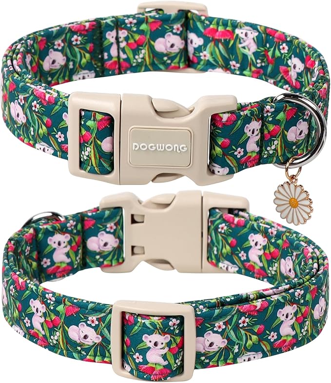 DOGWONG Cute Dog Collar, Flower Koala Dog Collar Durable Soft Fabric Pet Dog Collars Girl Female Puppy Necklace for Small Medium Large Dogs