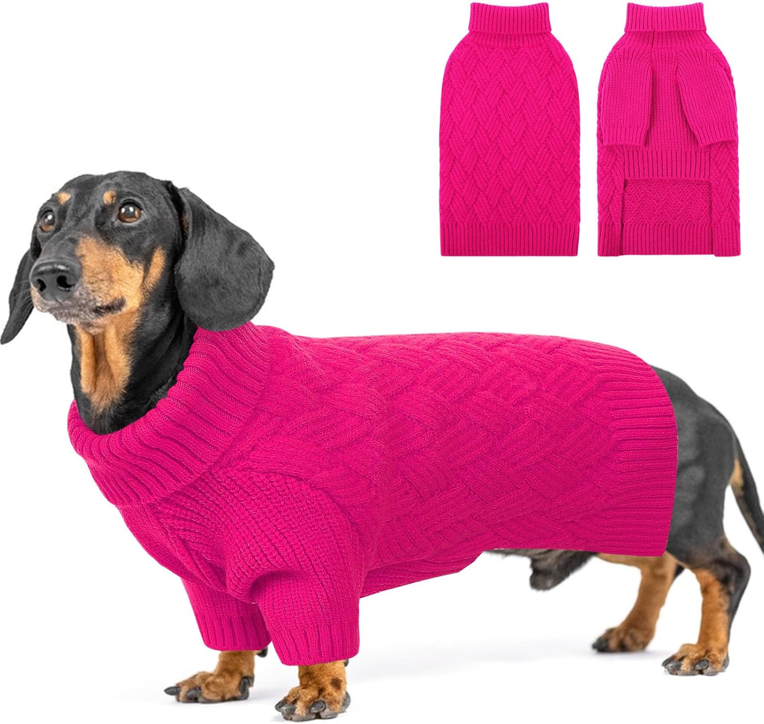 SUNFURA XS Dog Sweater, Small Dog Sweater Doggie Knitted Knitwear for Winter, Cat Pullover Christmas Sweatshirt for Yorkie Chihuahua, Warm Thick Turtleneck Clothes for Puppy, Hot Pink X-Small