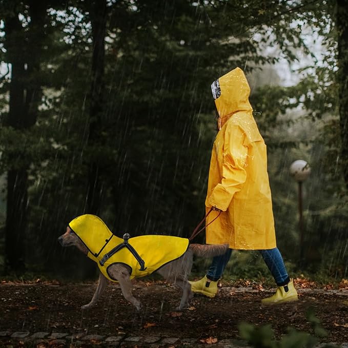 Mosucoirl Dog Raincoat Waterproof Doggie Hoodie Reflective Dog Raincoat Hooded Adjustable Rain Jacket for Small Medium Large Dogs Puppies Doggie (Yellow, L)