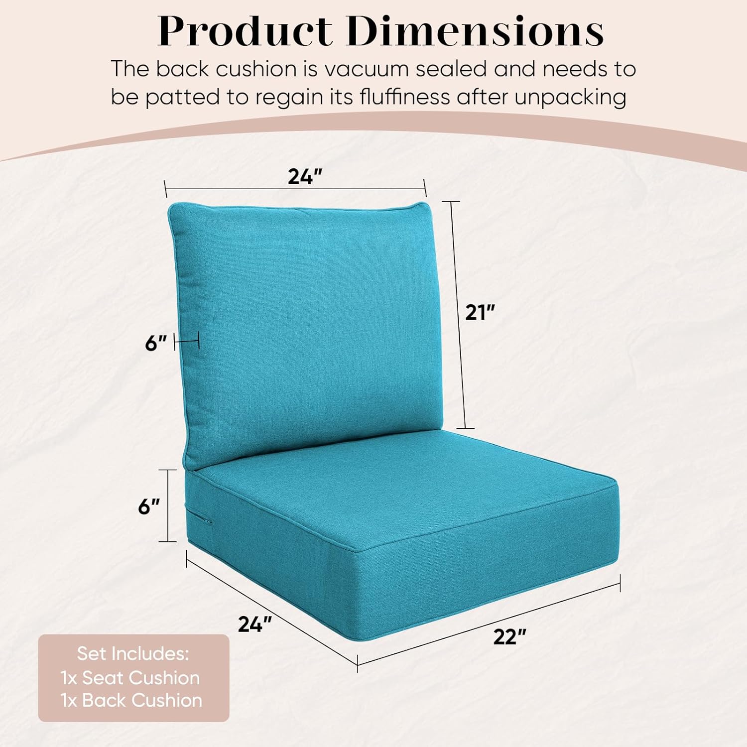 Luxury Outdoor Seat Cushion Set-22 x 24 x 6 Inch Outdoor Chair Cushions with Water Resistant & Removable Cover Outdoor Cushions for Patio Furniture Chair Sofa Couch