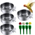 kathson Stainless Steel Bowls for Birds,4 Pcs Parrot Feeder Dish Cups,Bird Cage Water Food Bowl Coop Cup with Clamp Holder for Parrots Cockatiel Budgies Parakeet Lovebird(S)