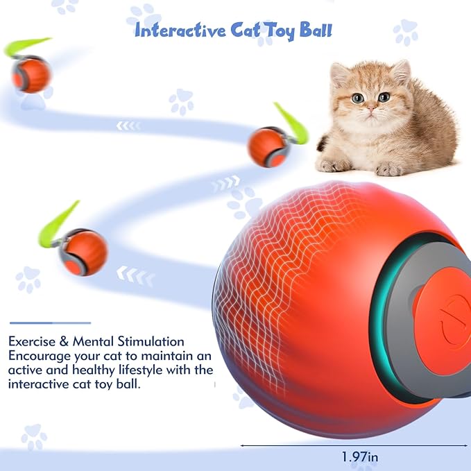 Interactive Cat Toys for Indoor Cats, Automatic Speedy Moving Cat Toy Turbo Ball with Tail 3.0 for Bored Indoor Adult Cats, Rechargeable Chase Motion Activated Kitten Toys - Orange