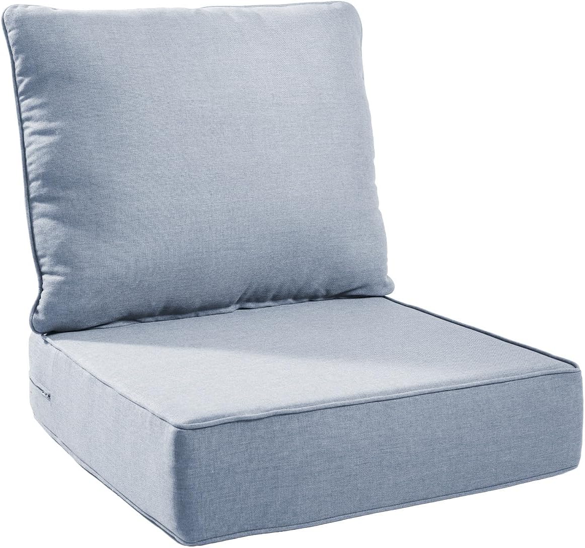 6" Thick Outdoor Chair Cushions - 22"* 24" Patio Furniture Cushions with Water Resistant & Removable Cover, 28D High Density Sponge Patio Cushion for Outdoor Furniture Couch Chair Baby Blue