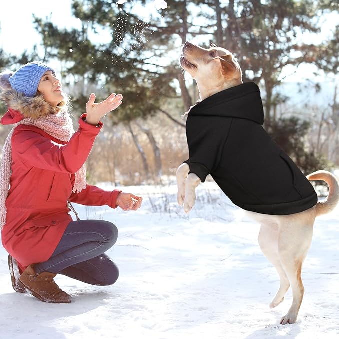 Dog Sweaters,Dog Hoodie,Cozy Fleece Interior Sweatshirt with Hood & Pocket,Leash Hole,Pet Clothes Sweater for Small,Medium,and Large Dogs,Black&2XL